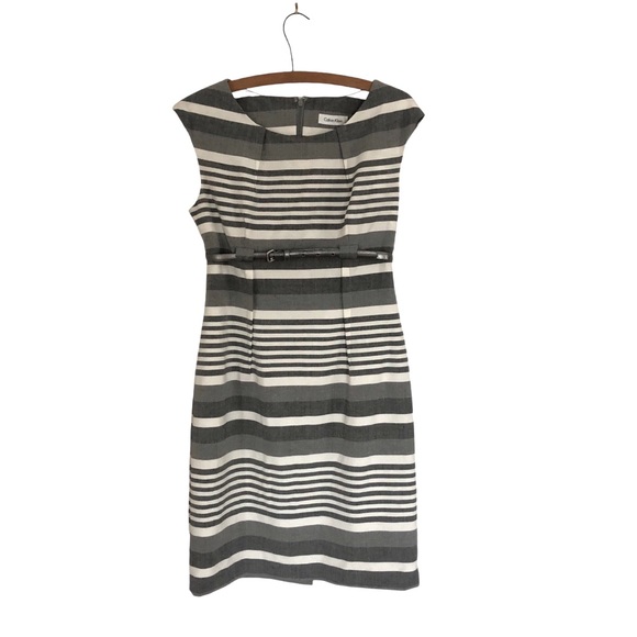 Calvin Klein Dresses & Skirts - Calvin Klein Gray/White Striped Shortsleeve Belted Dress Size 6P